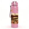 1PC Book Wreath Floral Frame Layout 750ml Color Plastic Sports Water Bottle Leakproof Flip Straw Lid For Sports Office Home Use