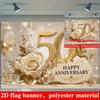 50th Anniversary Banner Backdrop Gold Number 50 Champagne Roses Polyester