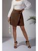 Zamszowa spódnica o nieregularnym kroju, jednokolorowa, z wysokim stanem, zapinana na zamek, na guziki, damska spódnica