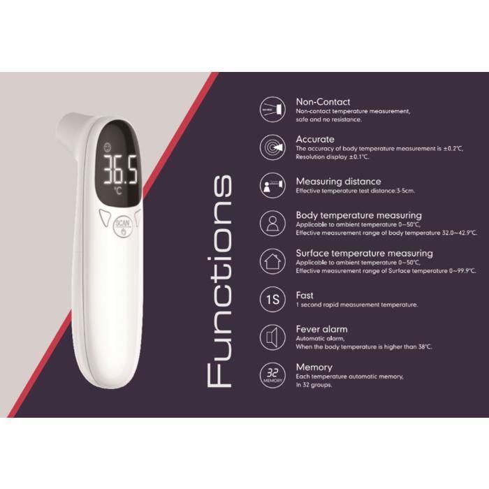 Forehead and Ear Thermometer, Digital Non-Contact Thermometer Infrared Thermometer with LCD Display, White