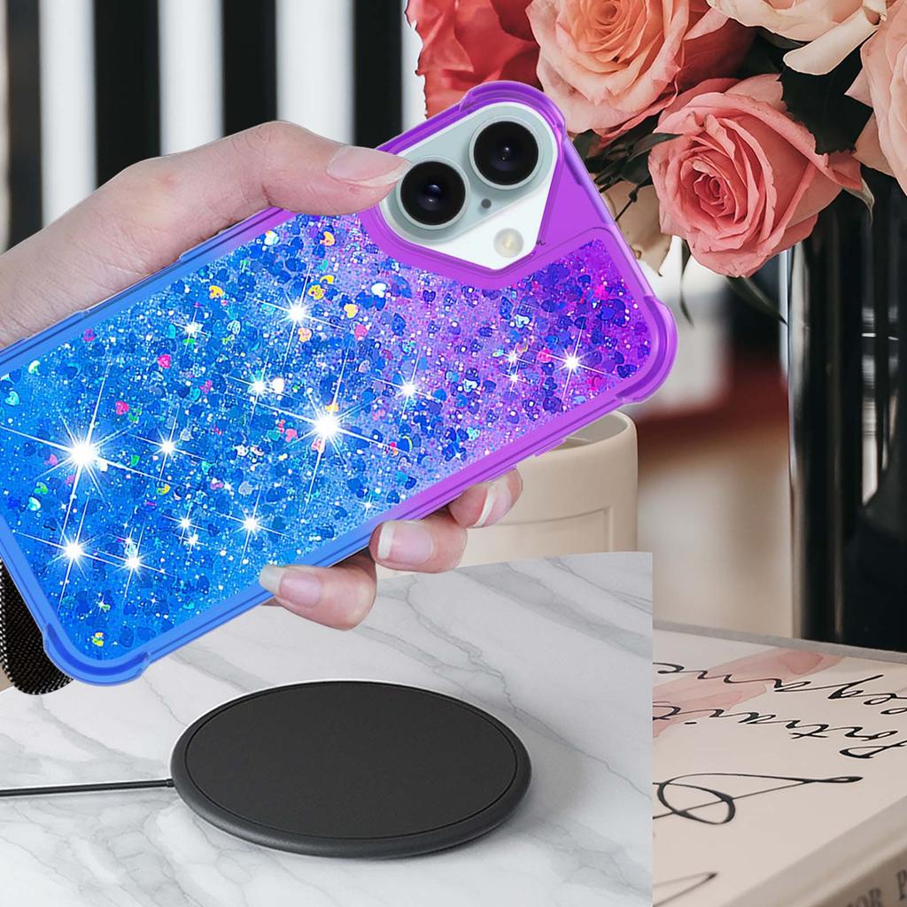 Applicable to iPhone16E two-color mobile phone case Samsung A56 four corners anti-drop gradual change color quicksand case Redmi Note14