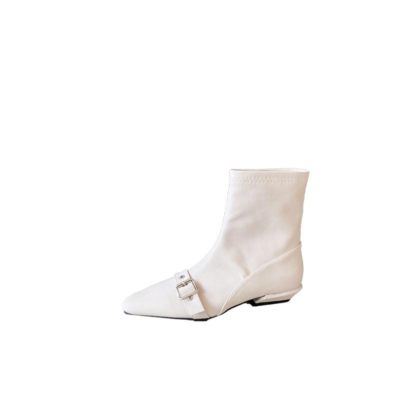 2025 Autumn and Winter New Pointed Thick Heel Short with Thin Temperament French Fashion Sexy Beauty Female Internet Celebrity Short Boots