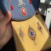 Art Jewelry Style Pearl Pendant Long Earrings Sapphire Enamel Antique Suit Women