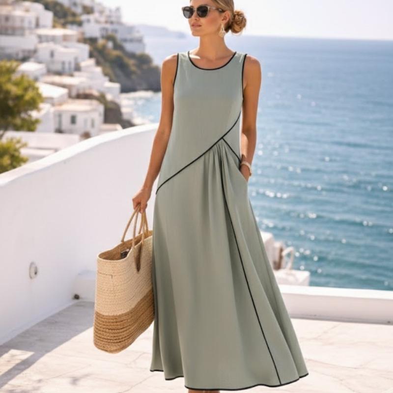 Women'S Summer Dress, Round Neckline, Sleeveless Suitable for Women