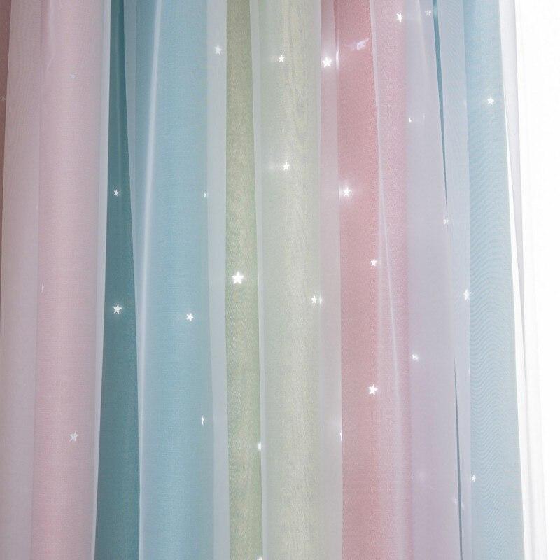 Color Starlight Curtains, Color Striped Hollow Star Curtains, Suitable For Children's Girls Bedroom And Living Room