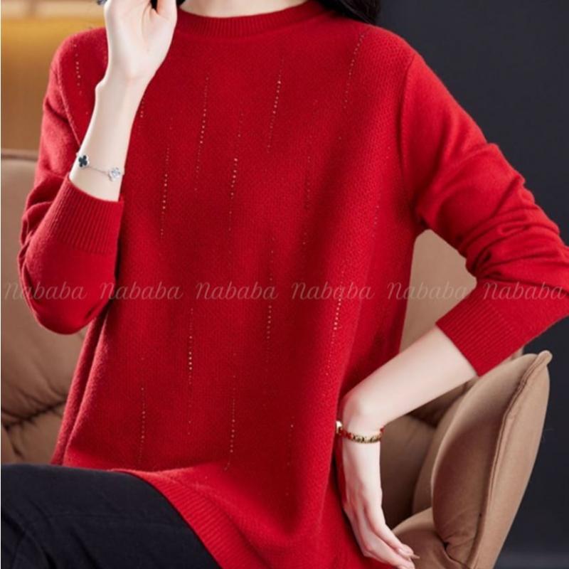 Navava Loose Fit Round Neck Pearl Point Long Sleeve Knit Nk3467