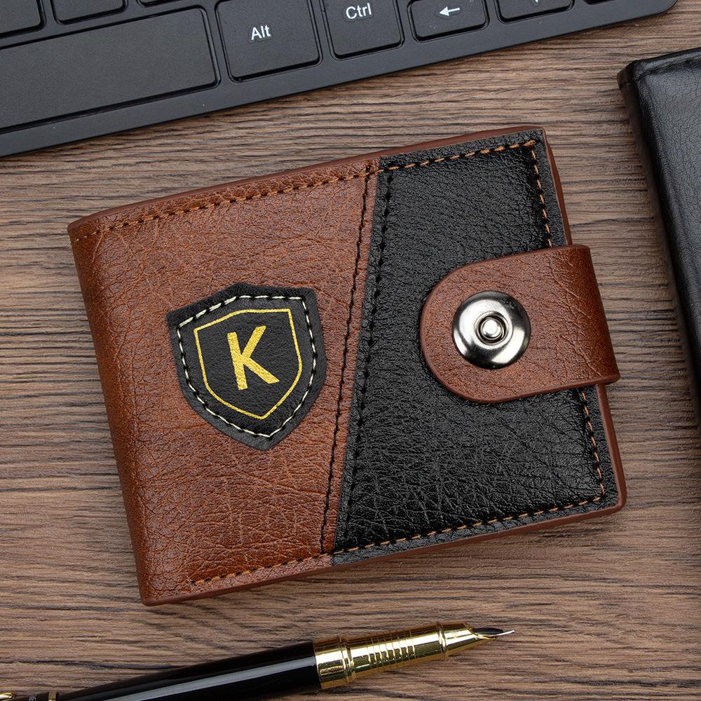 Men Leather Wallet RFID Blocking Bifold Short Wallet Card Holder Coin Pocket Button Closure Vintage Patchwork Purse