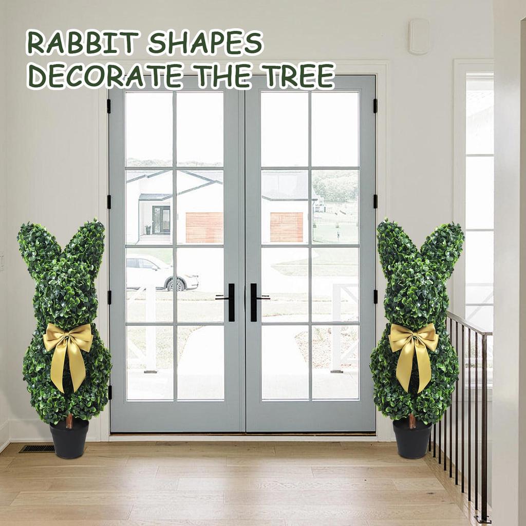 Ornamental Artificial Tree With Golden Bow, Imitation Boxwood Decoration, Suitable For Indoor And Outdoor Porch Decoration