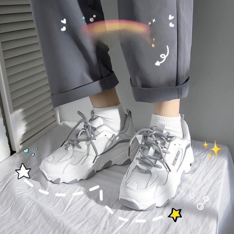 

Дышащие громоздкие кроссовки женские Ins Tide летние толстые подошвы увеличенные повседневные спортивные туфли в стиле Харадзюку 35 серый