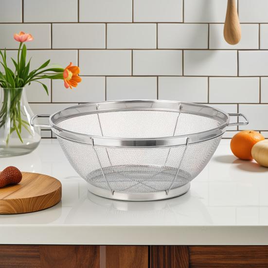 Stainless Steel Colander Fine Mesh Colander with Handles And Resting Base Fast Draining Strainer for Kitchen Use Meal Prep