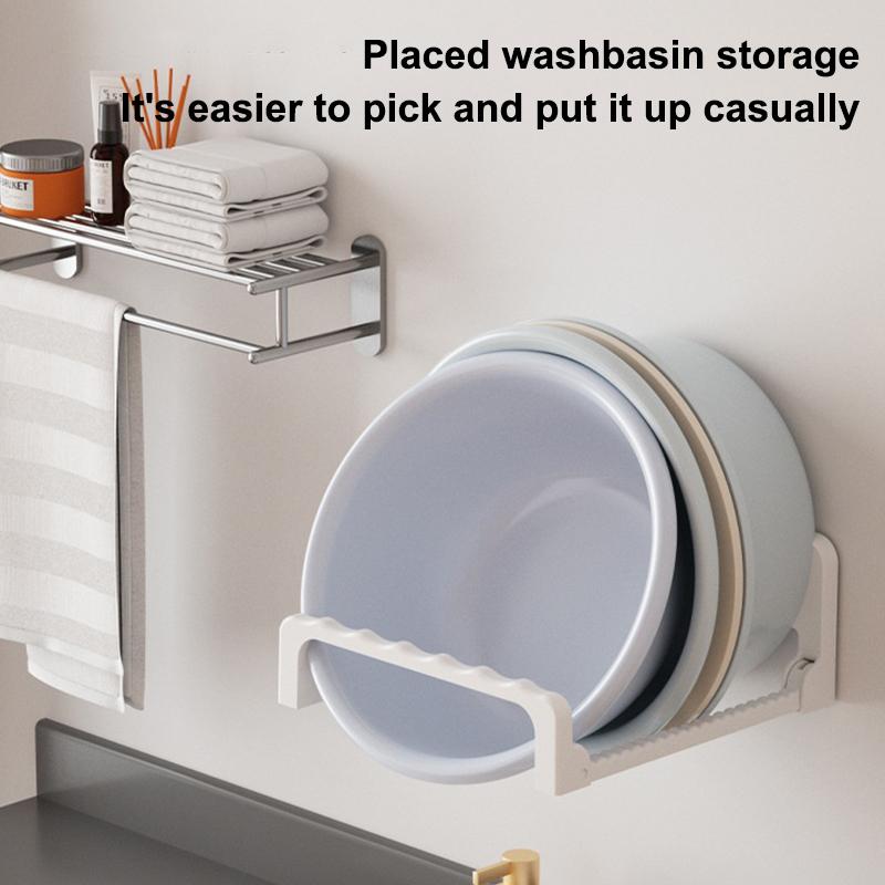 Foldable Wall-Mounted Washbasin Rack Multifunction Punch-Free Kitchen Bathroom Rack Basin Storage Rack Towel Hanging Holder