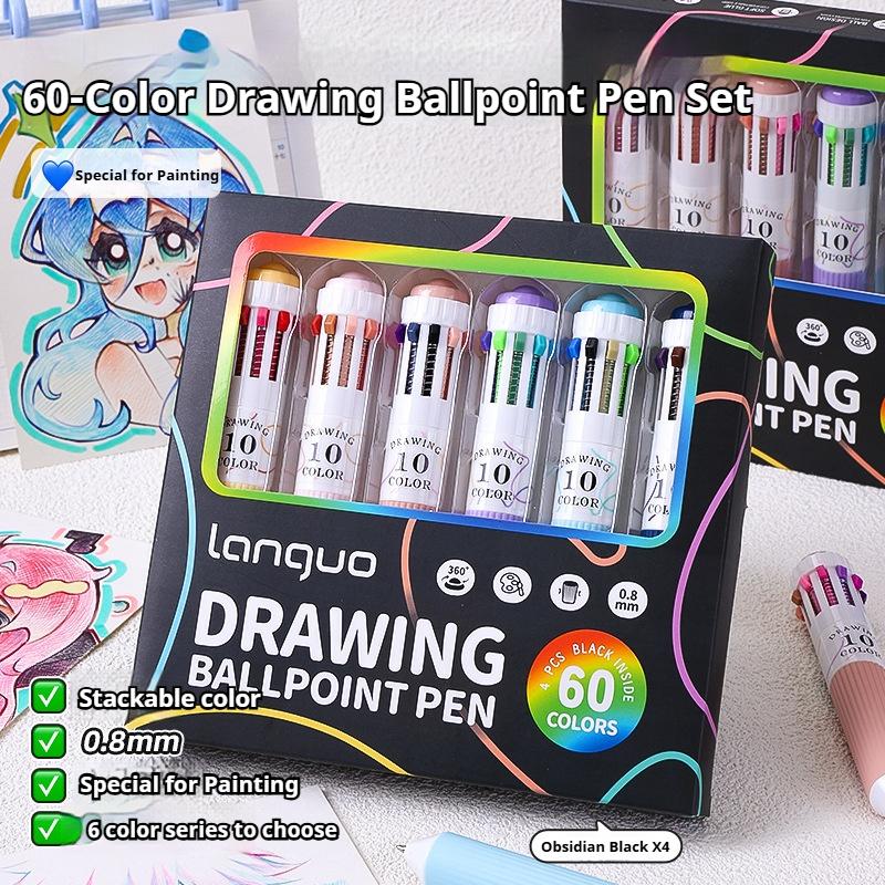 LANGUO Multicolor Pens 28/60/120 Colors 10-in-1 Colored Ballpoint Pen 0.8mm Fine Point Smooth Writing Retractable Ballpoint Pens