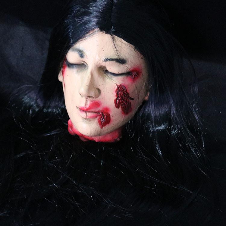 Halloween Haunted House Scene Decoration With Latex Long Hair Female Prop Head