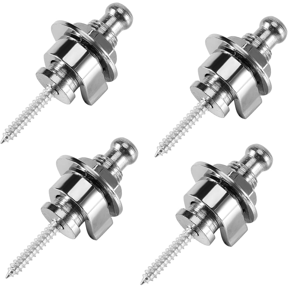 Bestgle 4 pcs guitar strap lock pins silver metal anti-slip strap pins silver instrument electric...