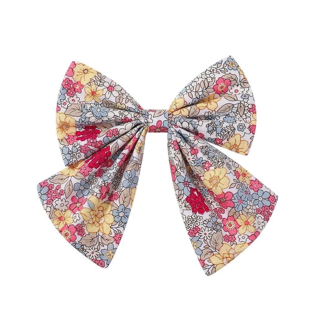 Elegant Floral Cotton Kids Bows Spring Butterfly Hair Clip Print Barrette For Women Girls Sweet Hairpin Accessories