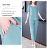 Summer Cotton Silk Women's Loose Two-Piece Set: Solid Color Short Sleeve Top and Long Pants, Plus Size Casual Wear.