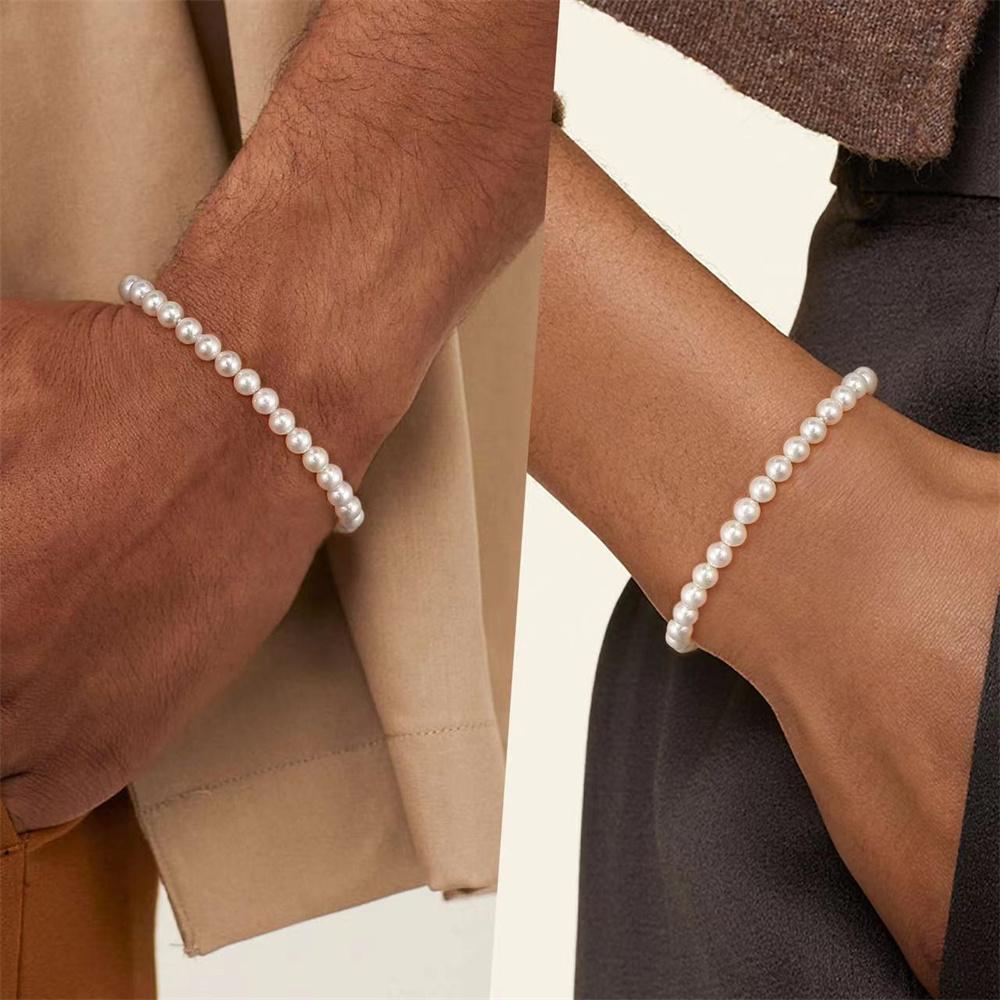 Simple Retro Imitation Pearls Bracelet for Women Stretch Acrylic Bead Men Bracelet Fashion Party Jewelry Pearl Wristband Gift