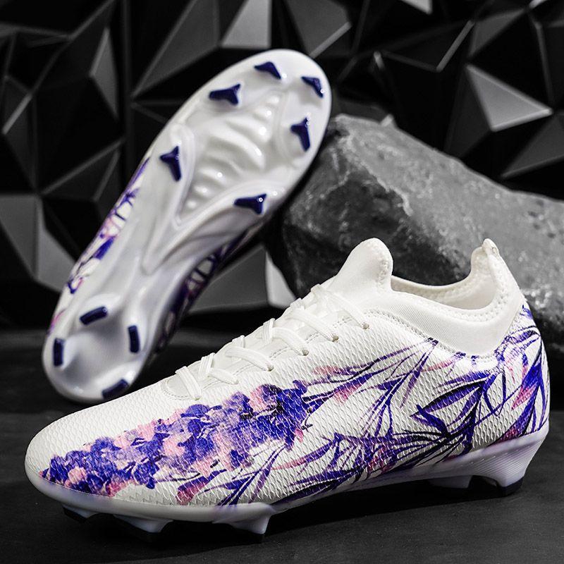 Spring Soccer Shoes Purple Print Children's Soccer Shoes Turf Training Shoes Outdoor Long Spikes Sports Soccer Shoes