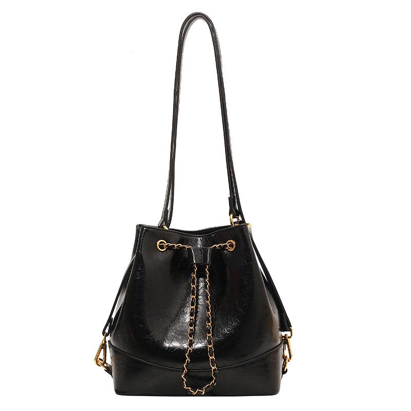 

Весенне-летняя повседневная текстурная сумка-рюкзак большой вместимости, женский новый ретро дорожный рюкзак, одноплечевая сумка-ведро чёрный