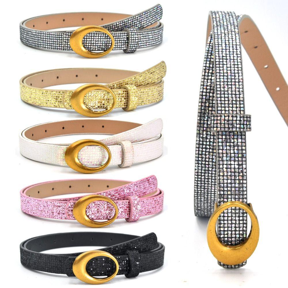 Bling Bling Glitter Rhinestone Belt Sparkling Luxury Brand Design O-shaped Buckle Belt Versatile Vintage Trendy Waistband