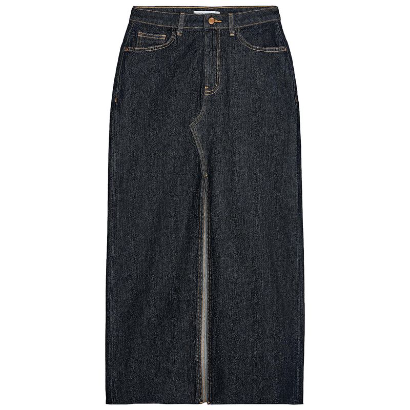 Zaprha 2025 New Arrival Straight Split Dark Blue High Waist Simple Midi Skirt Denim Skirt Slim Looking 8228023