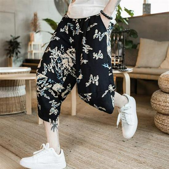 Herren Chinesischer Stil Locker Leinen Strandshorts - Trendiges 7/8 Laternen-Design