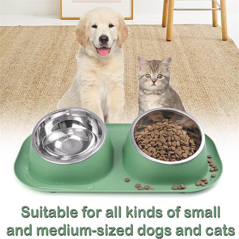 Základní sada misek na jídlo a vodu pro psy a kočky, 2 vyjímatelné nerezové krmné misky s protiskluzovým plastovým stojanem odolným proti úniku
