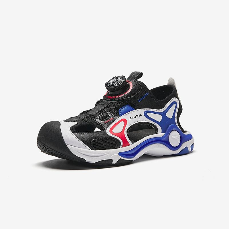 Anta Kids Synthetic Leather Trendy Comfortable Versatile Outdoor Sandals With Knob Closure Kids Sandals Black White Blue 312426905-3