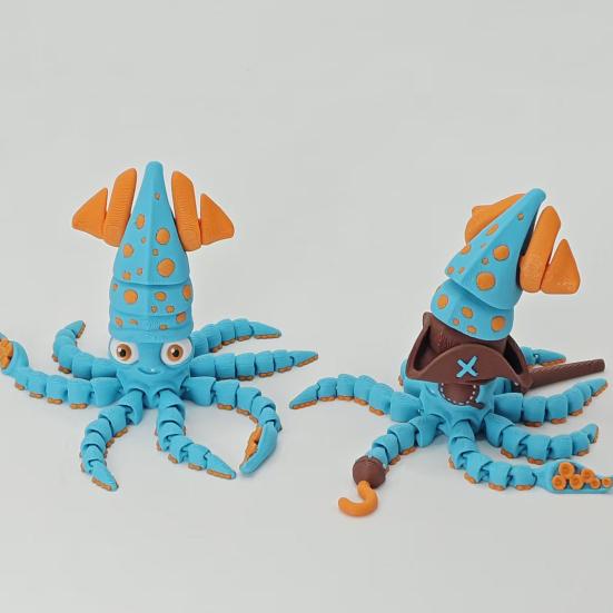 1/2Pcs 3D Printed Squid Figurine Movable Joints Simulated Octopus Stress Relief Articulated Sea Animal Fidget Toy Desktop Decoration Ornament