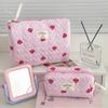 Pink Strawberry Women Cosmetic Quilted Bag Portable Travel Organizer Toiletry Makeup Storage Pouch Handbag Ladies Zipper Bag
