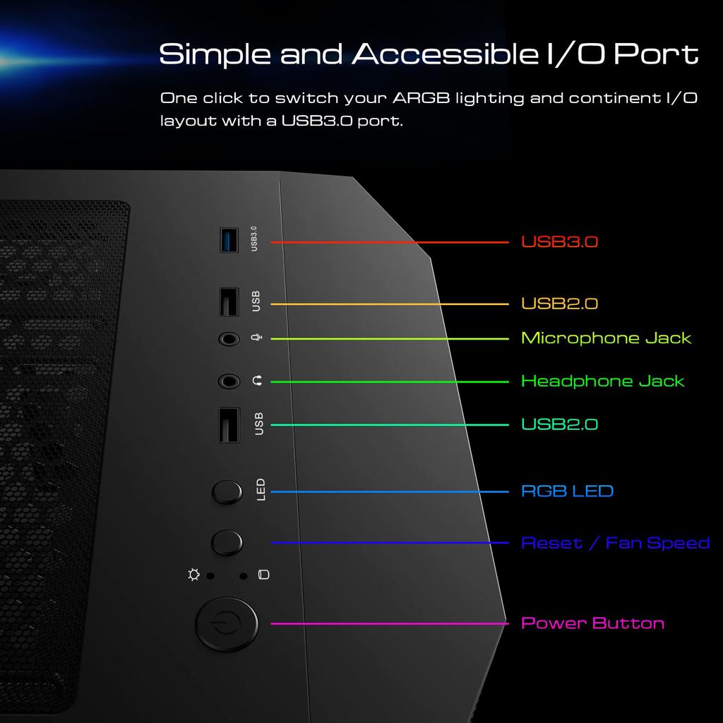 Obudowa do komputera gamingowego GAMDIAS ATHENA M6 LITE Obudowa ATX Szkło hartowane bezszwowe Windows 4 Wentylator ARGB 120 mm Trójstronny Podświetlany panel przedni z siatki Perforowany