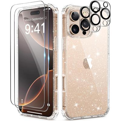 Stoßfeste Glitzerhülle für iPhone 16 Pro Max 15 Plus 14 13 Mini 12 11 Bildschirmlinsen-Kameraschutz Glänzend Klarer Schutz Niedliche Handyhülle Zubehör