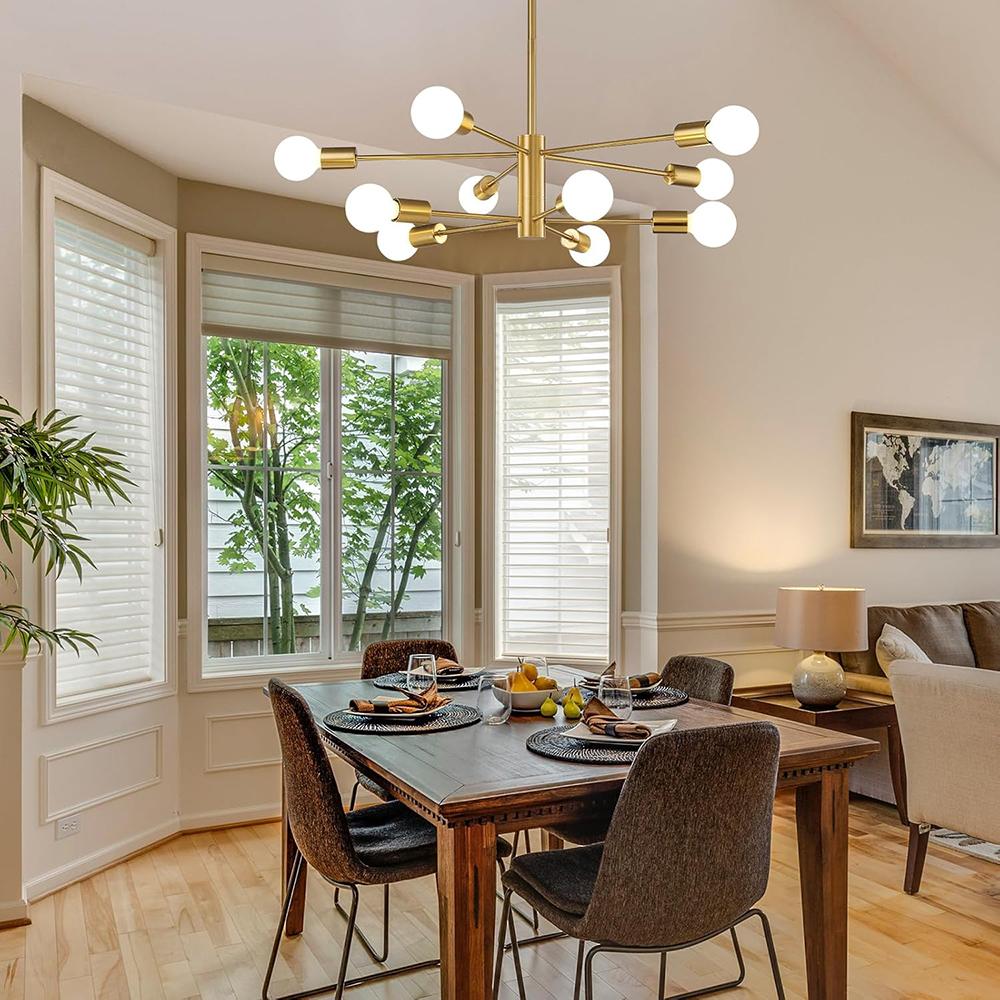 Modern Sputnik Chandeliers Light, 6/8/10/12-Light Chandeliers for Dining Room, Height Adjustable Ceiling Lights Farmhouse Chandelier for Kitchen