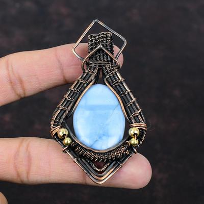 Owyhee Blue Opal Pendant Copper Wire Wrapped Pendant Top Qaulity Gemstone Jewelry Handmade Pendant Copper Wire Wrap Jewelry Gift For Women