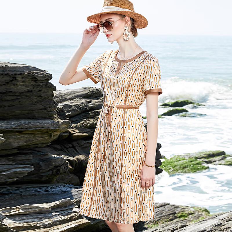 XUEXI Women s Elegant French Style Silk Midi Dress 3XL