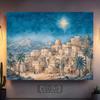 2D flat, 1pc Bible Village and starry sky scene - 2D flat polyester photo background for Christmas and Halloween decorations