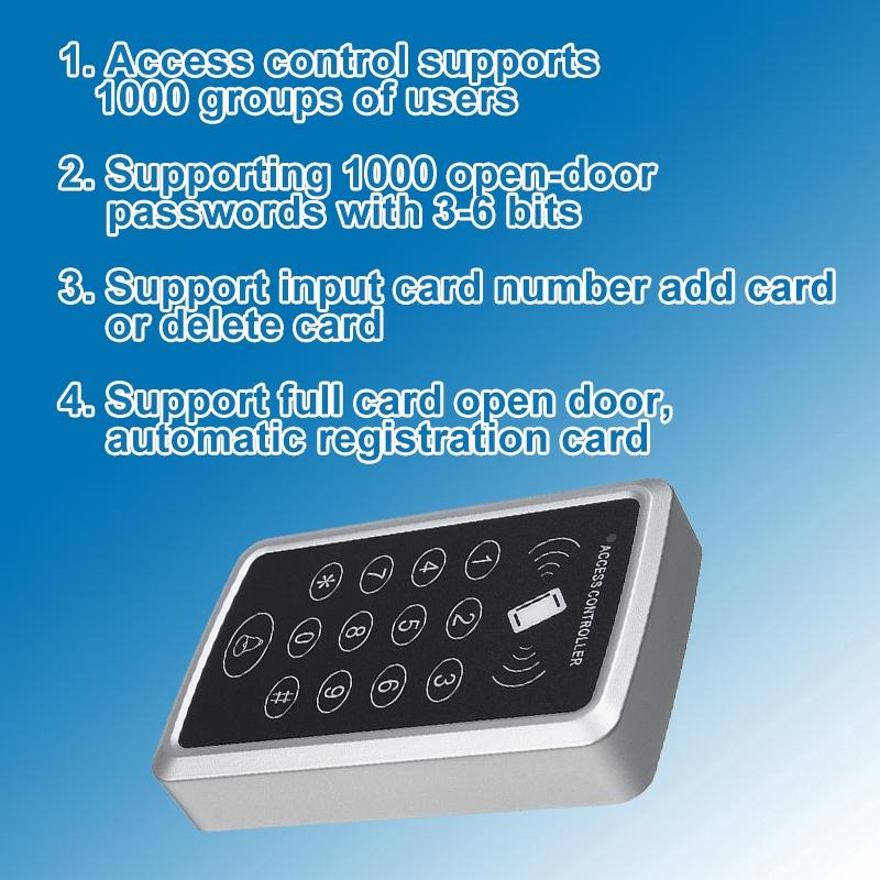 DC 12V 300KHz 10pcs Standalone Access Controller+EM RFID Access Control Keypad panel Card Reader Door Lock