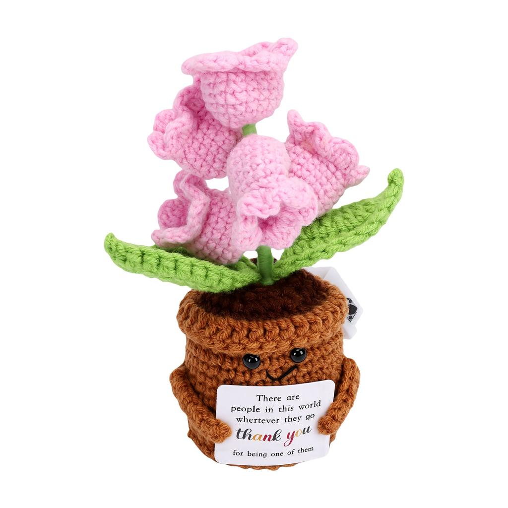 Crochet Lily of The Valley Flower with Light Handmade Positive Energy Knitted Desktop Flower for Gift Mom Coworker