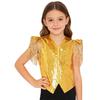 Boys Sequined Patchwork Vest Tassels Cap Sleeves V Neckline Stage Performance Waistcoat