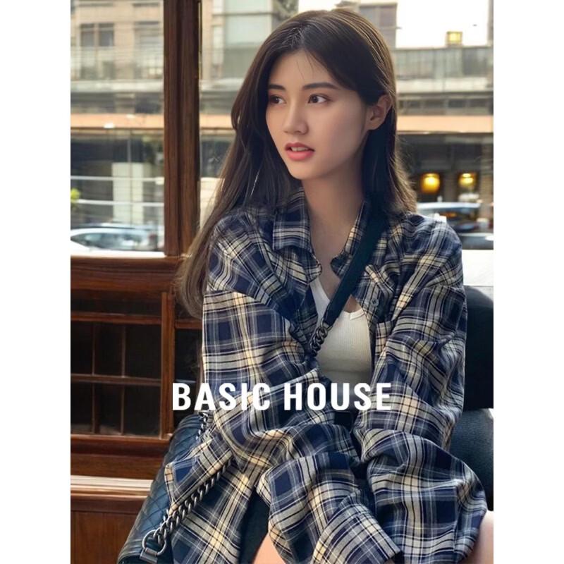 Basic House Women s Relaxed Plaid Shirt M