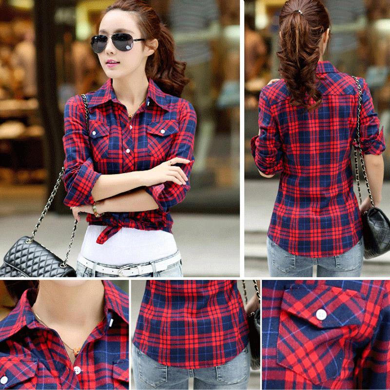 Damenblusen, bedrucktes Oberteil für Damen, lockeres Hemd, kariertes Damenbekleidungshemd