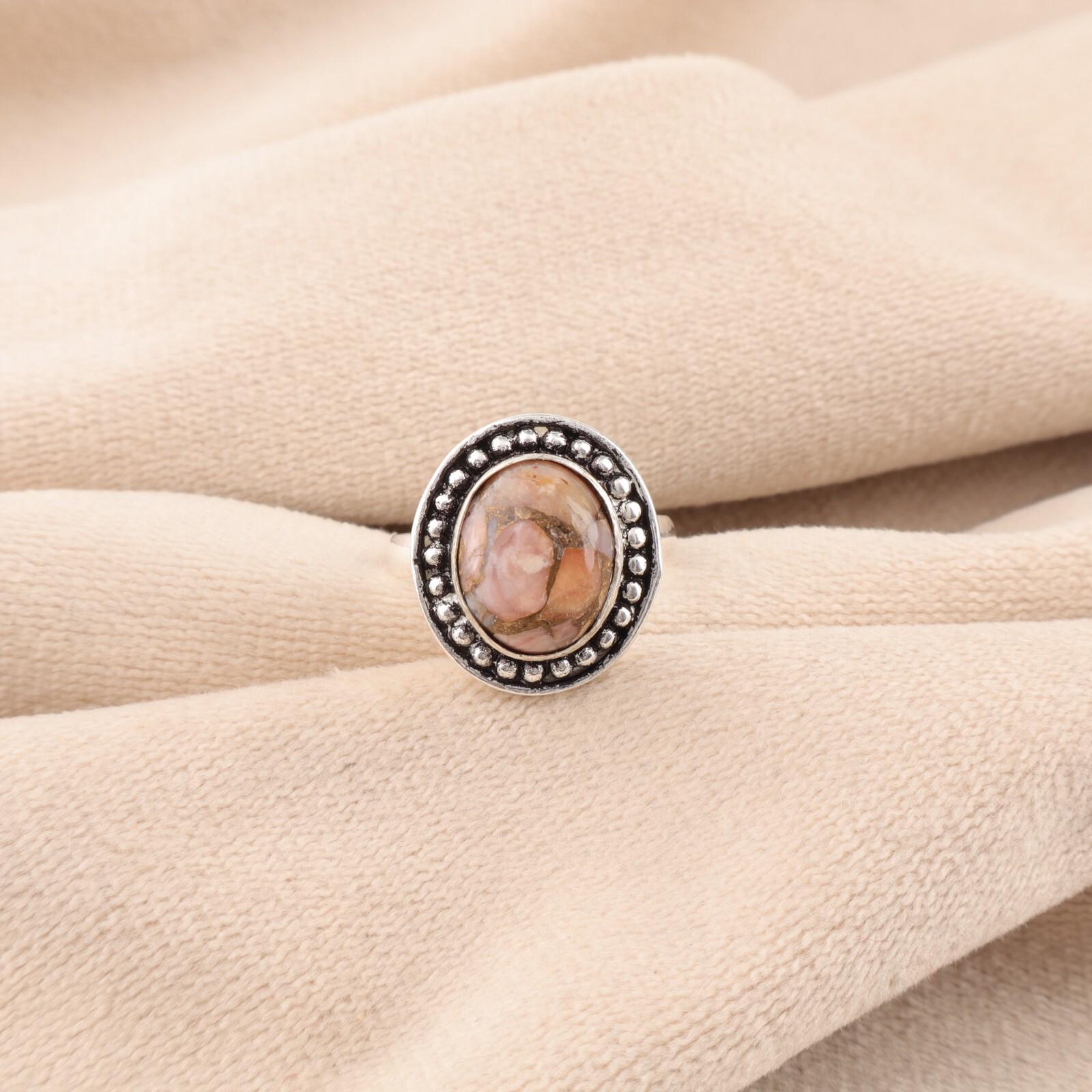 

Розовый Опал Бирюза Драгоценный камень 925 Стерлинговое Серебро Ювелирные изделия Ручной работы Кольцо Для Жены RR-62-46 13