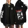 Anime Furious Guts Manga Pattern Print Zipper Hooded Fall Winter Men Women Casual Long Sleeve Sweatshirt Streetwear