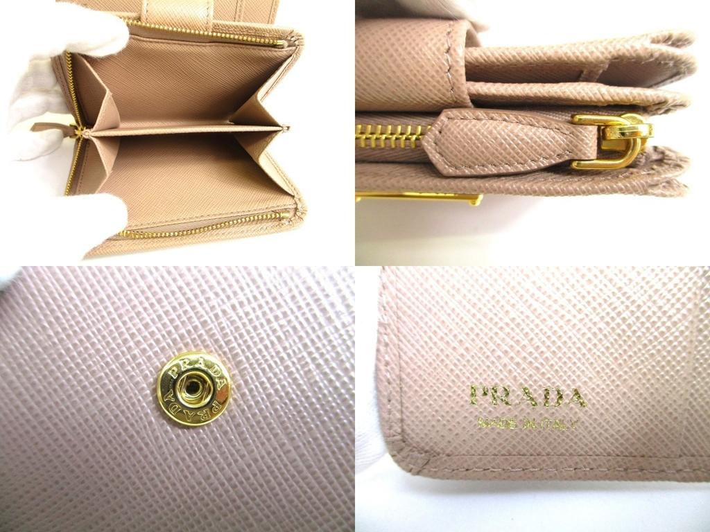 Authentic PRADA Saffiano Beige Leather Bifold Wallet Compact Wallet #a849  Refurbished