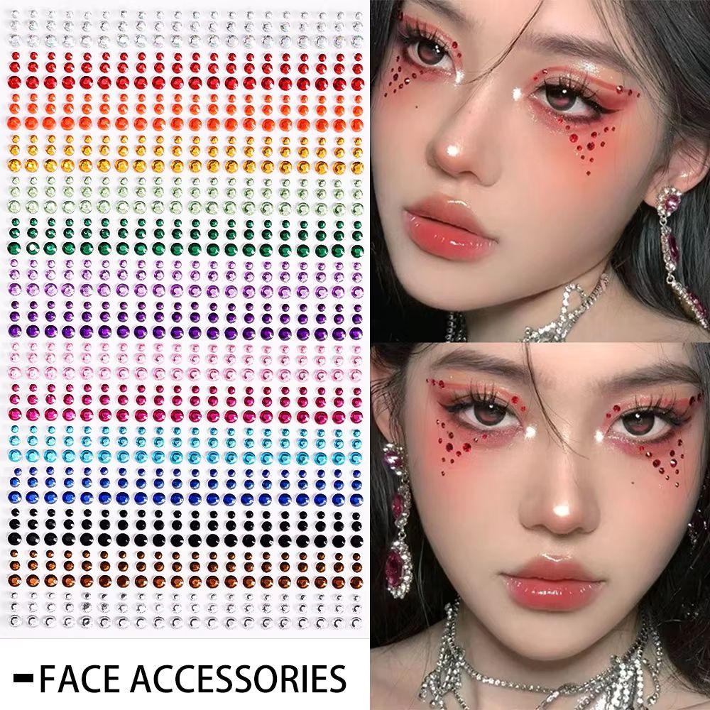 900Pcs Round Face Glitter Gem Stickers Self-Adhesive Crystal Rhinestones Stickers Festival