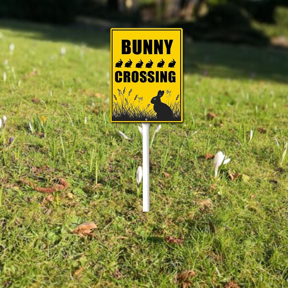 Bunny Crossing Sign With Stake Slow Down Sign For Neighborhoods Yard Farm Aluminium Caution 8x12inch Lawn Yard Grass Prop Animal