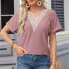 Women's Blouse Spring Summer Solid Color V-neck Folded Sleeves Ladies Top