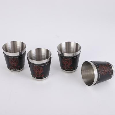4Pcs/set Stainless Steel Shot Glasses with Leather Case Espresso Shot Cups Barware Drinking Vessel Camping Home Restaurant Mug