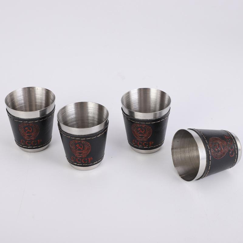 4ks/sada nerezových panáků s koženým pouzdrem Espresso panáky Barové potřeby Nápojový pohár Kempování Domov Restaurace Hrneček