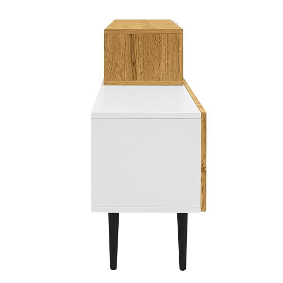 Modern TV Cabinet with Adjustable Length, Modular 2-Piece Design, Wood Look, Matt White, Black Metal Legs, Multifunctional Living Room